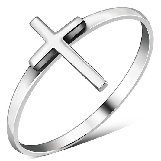 Simple Plain Silver Cross Band Ring