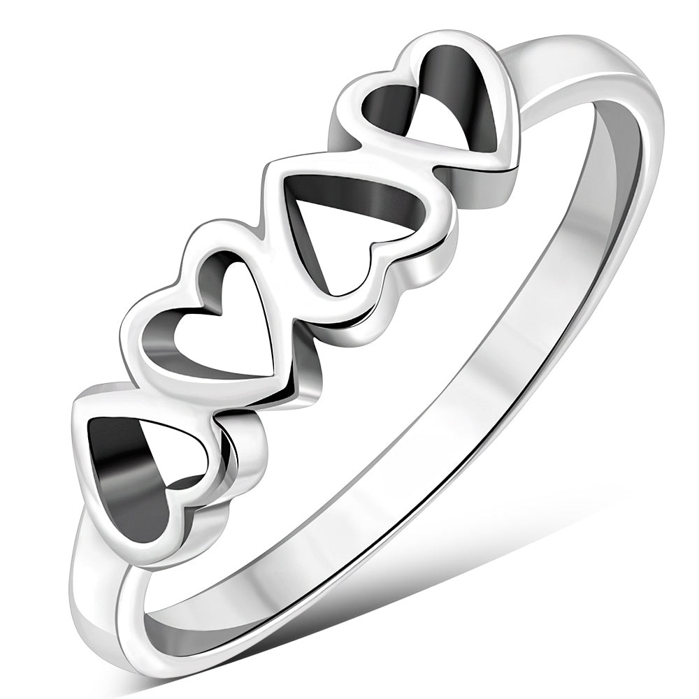 Plain Simple Silver Hearts Ring
