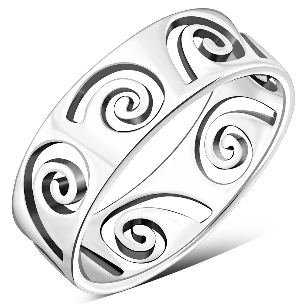 Plain Solid Sterling Silver Waves Band Ring