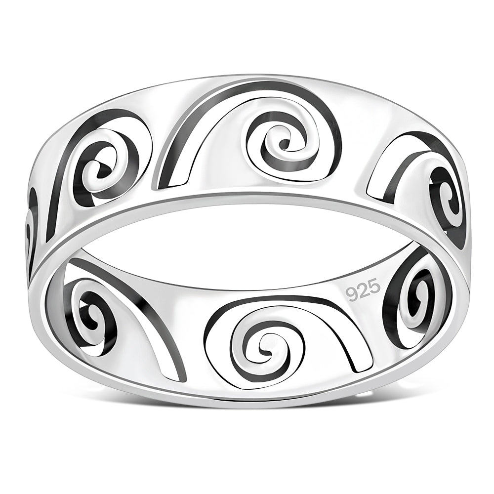 Plain Solid Sterling Silver Waves Band Ring