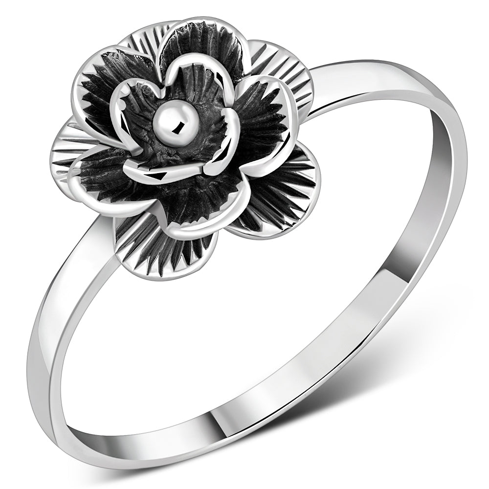 Ethnic Style Rose Flower Silver Ring