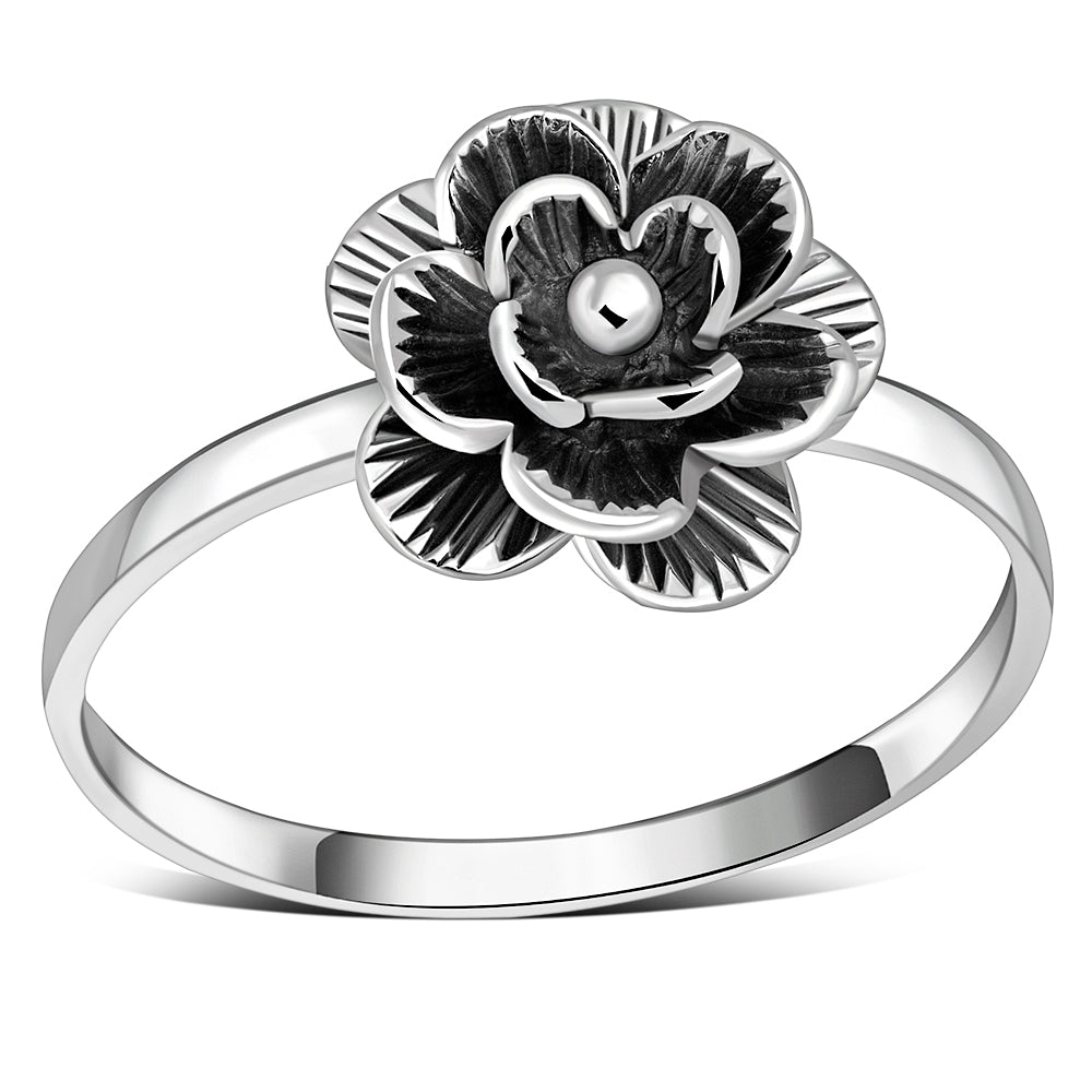 Ethnic Style Rose Flower Silver Ring
