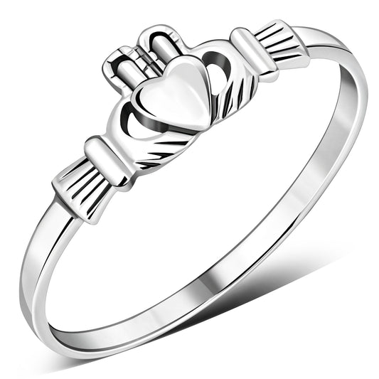 Thin Irish Claddagh Sterling Silver Ring