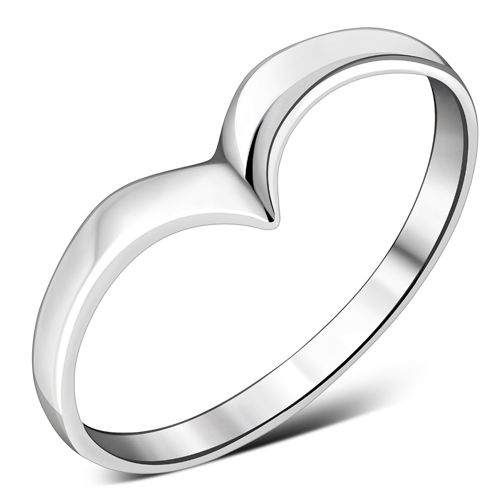 Simple Classic Silver V Shaped Band Ring.