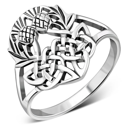 Plain Silver Celtic Knot Scottish Thistle Ring