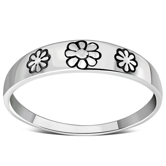 Plain Simple Flowers Silver Band Ring