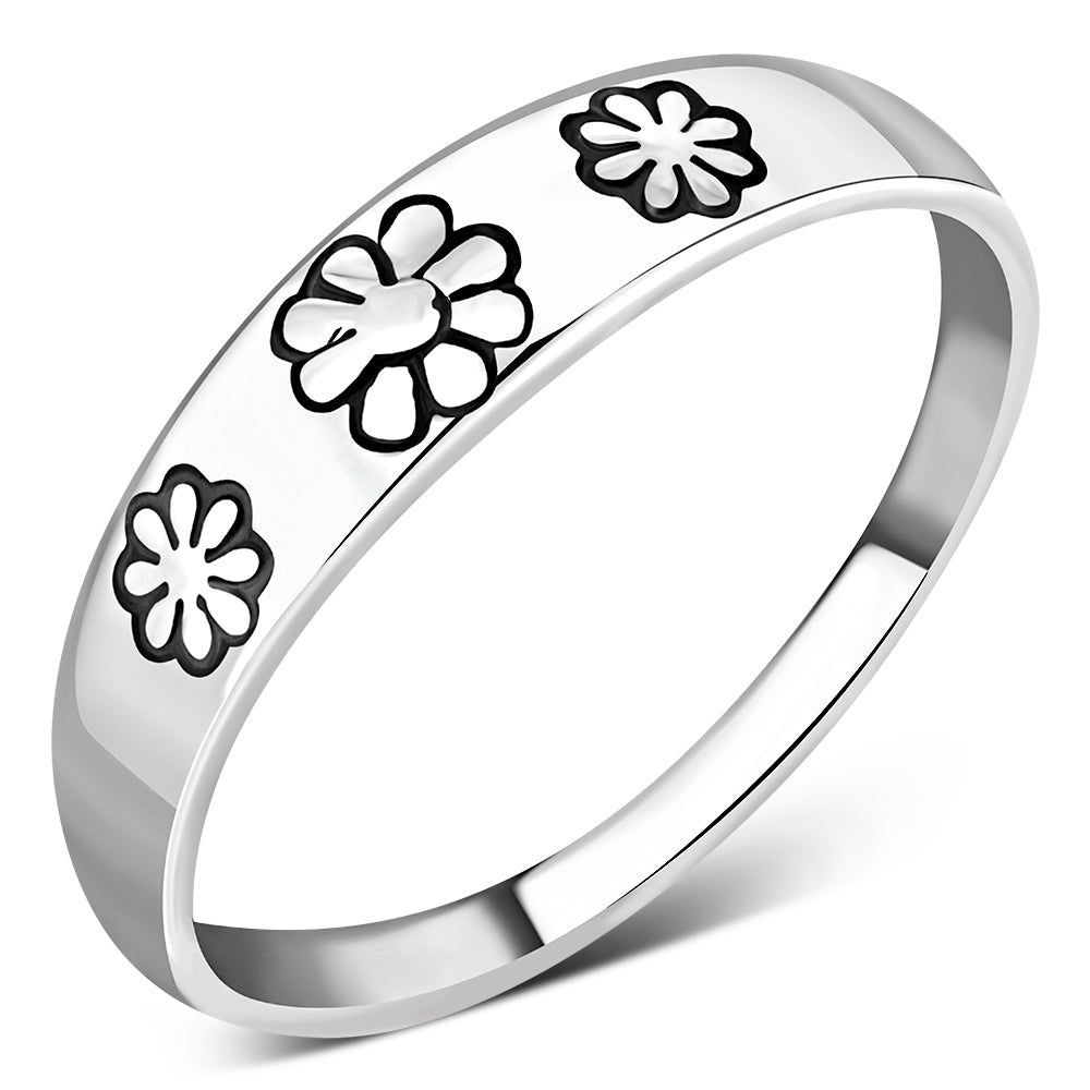 Plain Simple Flowers Silver Band Ring