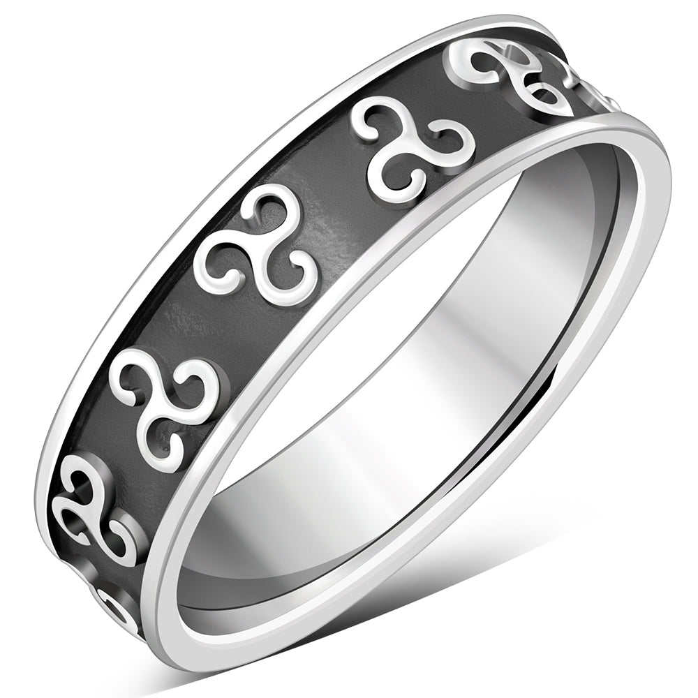 Celtic Triskele Triple Spiral Band Silver Ring