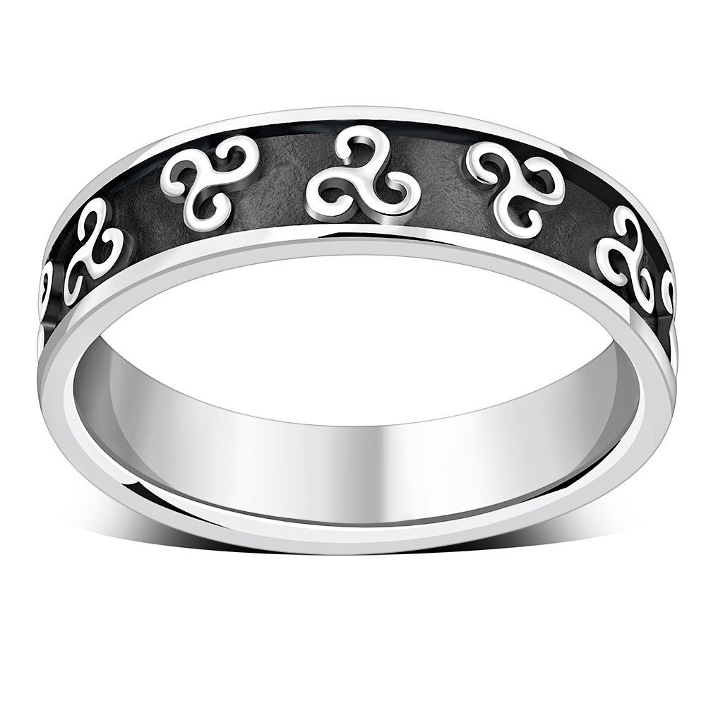 Celtic Triskele Triple Spiral Band Silver Ring