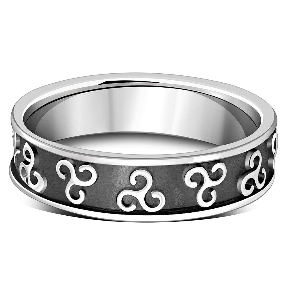 Celtic Triskele Triple Spiral Band Silver Ring