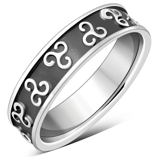 Celtic Triskele Triple Spiral Band Silver Ring