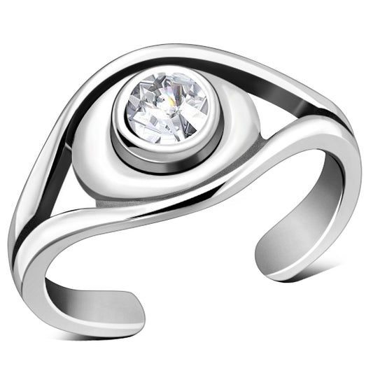 Cubic Zirconia Eye Silver Toe Ring