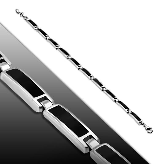 Black Onyx Rectangular links Silver Bracelet