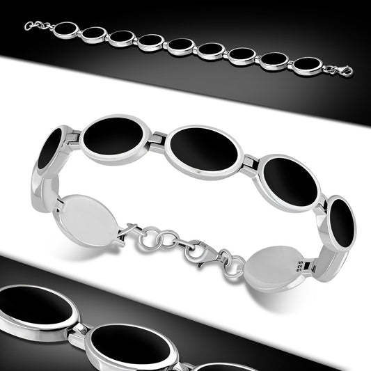 Black Onyx Oval links Sterling Silver Bracelet
