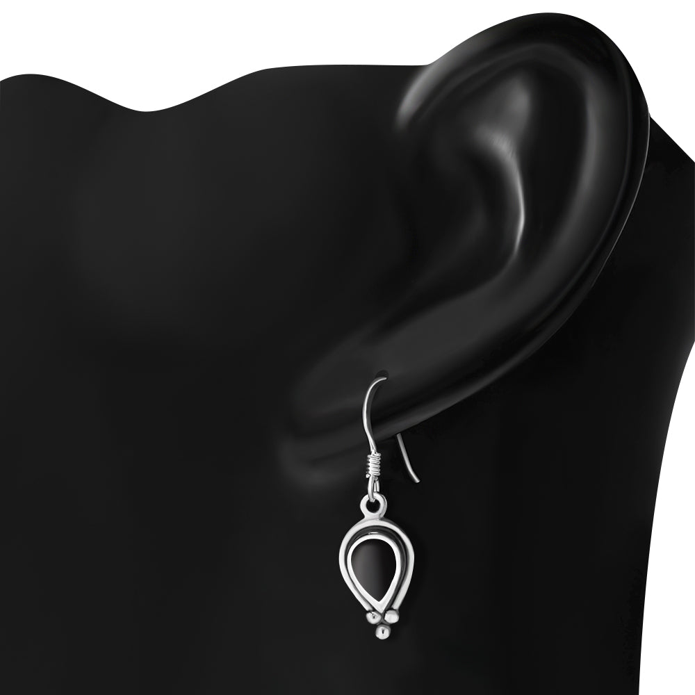 Black Onyx Pear Shaped Ethnic Style Drop Hook Earrings