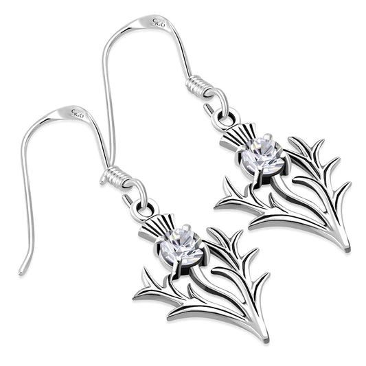 Silver Scottish Thistle Earrings Set w CZ