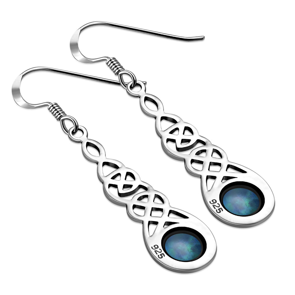 Synthetic Blue Opal Celtic Long Earrings