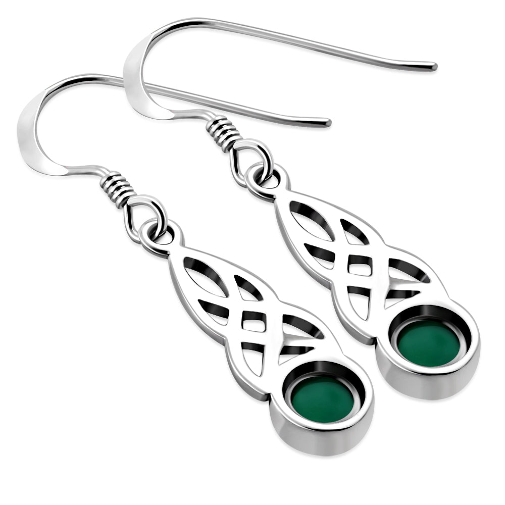Green Agate Celtic Silver Earrings