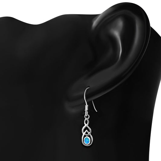Synthetic Blue Opal Celtic Knot Earrings