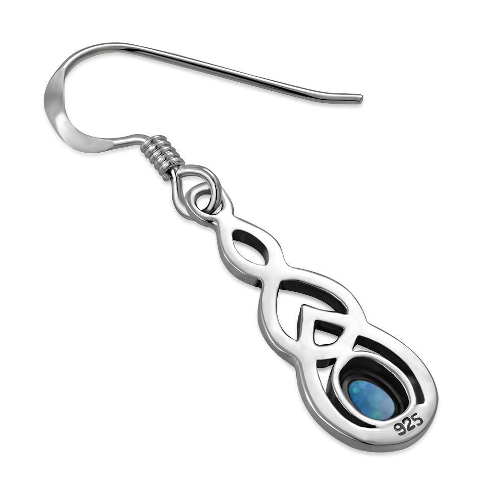 Synthetic Blue Opal Celtic Knot Earrings