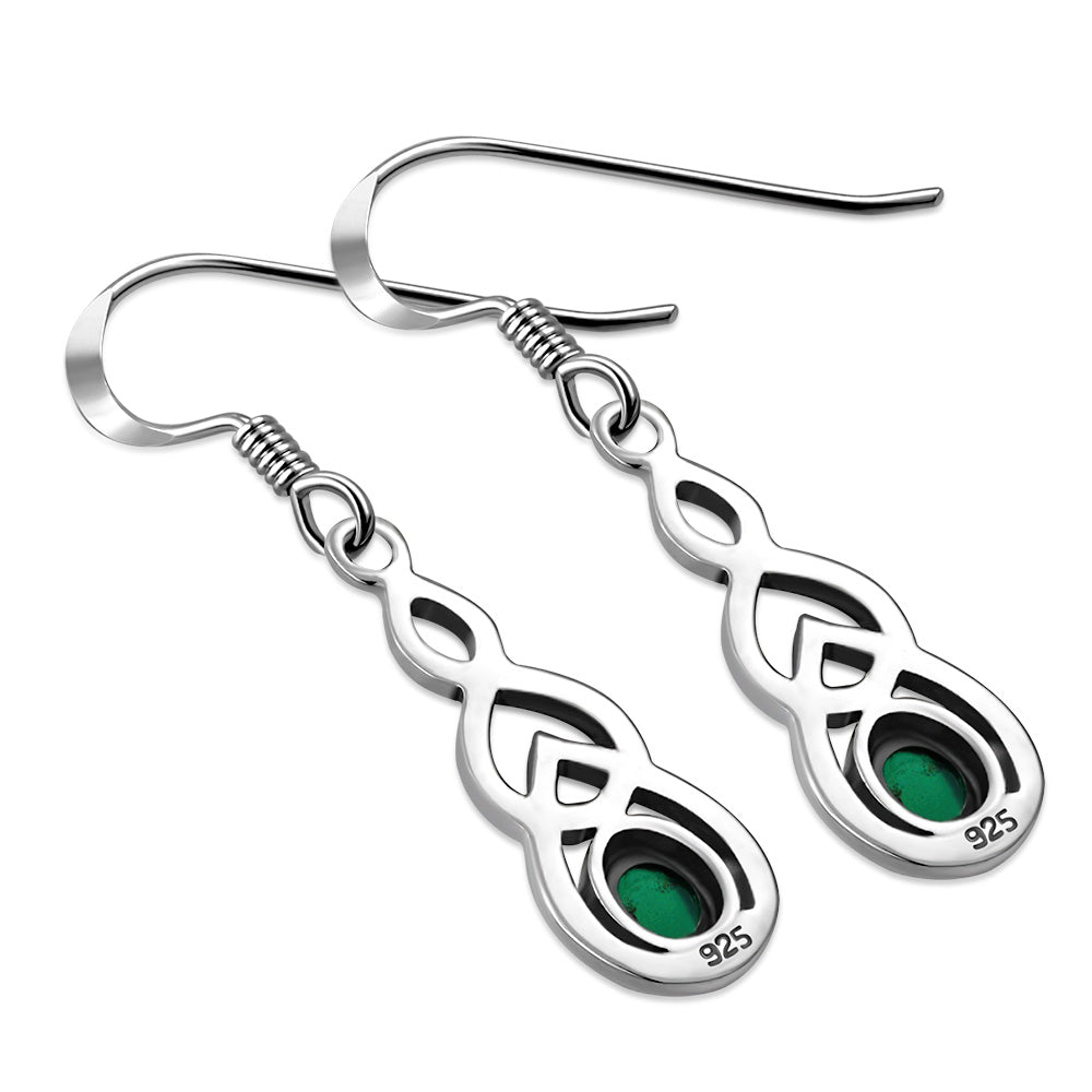 Green Agate Celtic Knot Drop Dangle Hook Earrings