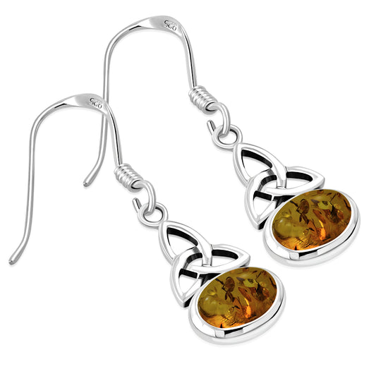 Baltic Amber Celtic Trinity Knot Silver Earrings 