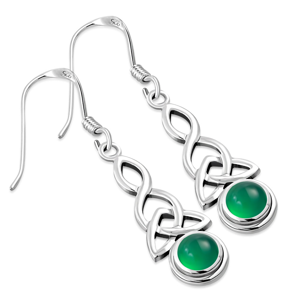 Green Agate Trinity Knot Silver Earrings