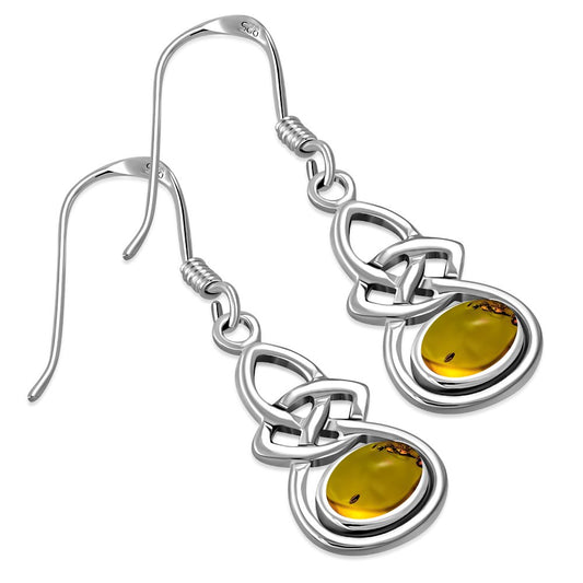 Oval Baltic Amber Celtic Knot Silver Earrings 