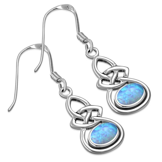 Synthetic Opal Celtic Knot Silver Earrings