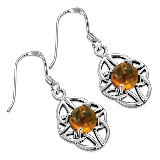 Baltic Amber Celtic Knot Silver Earrings 