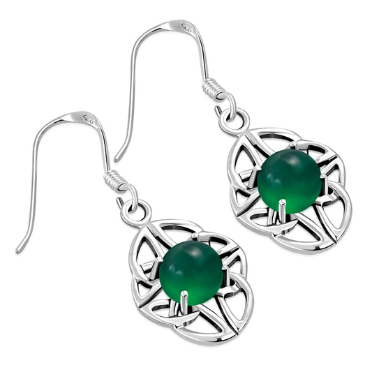 Green Agate Celtic Knot Silver Earrings