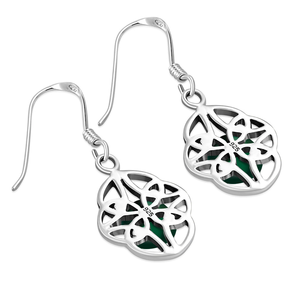 Green Agate Celtic Knot Silver Earrings
