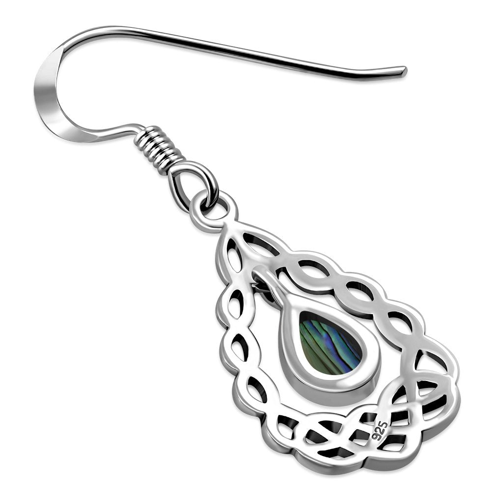 Abalone Shell Drop Silver Celtic Knot Earrings 