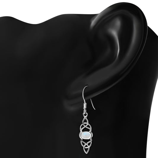 Long Celtic Silver Earrings set w Rainbow Moontone Long Celtic S
