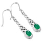 Green Agate Celtic Silver Long Drop Dangle Hook Earrings