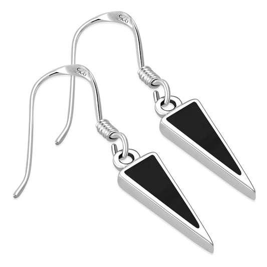 Black Onyx Triangle Sterling Silver Earrings