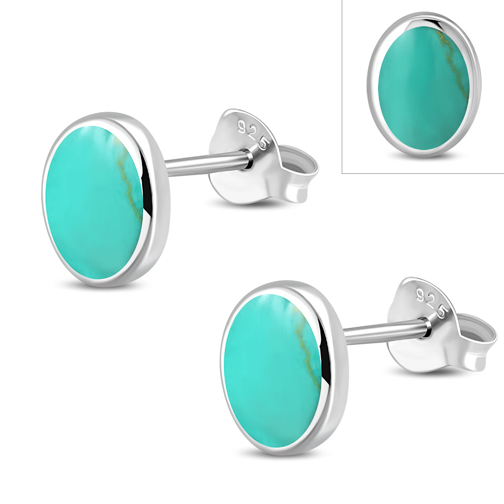 Turquoise Oval Stud Silver Earrings
