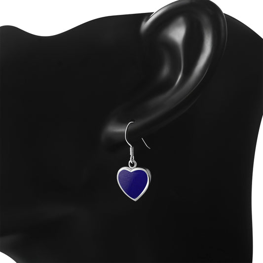Lapiz Lazuli Blue Stone Heart Sterling Silver Earrings