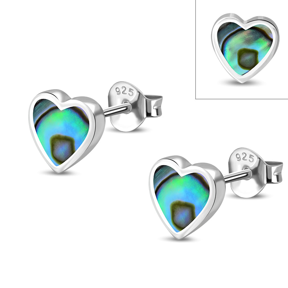 Abalone Shell Heart Stud Silver Earrings