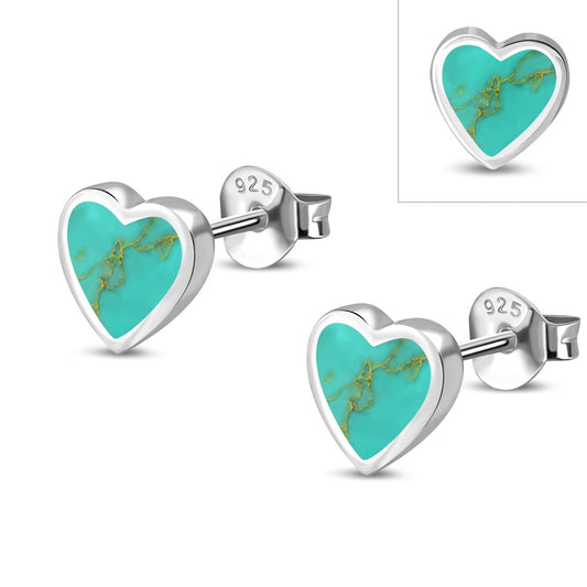 Turquoise Heart Stud Silver Earrings
