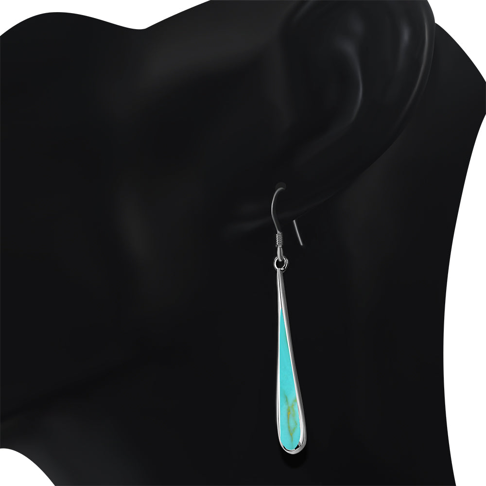 Turquoise Long Drop Sterling Silver Earrings