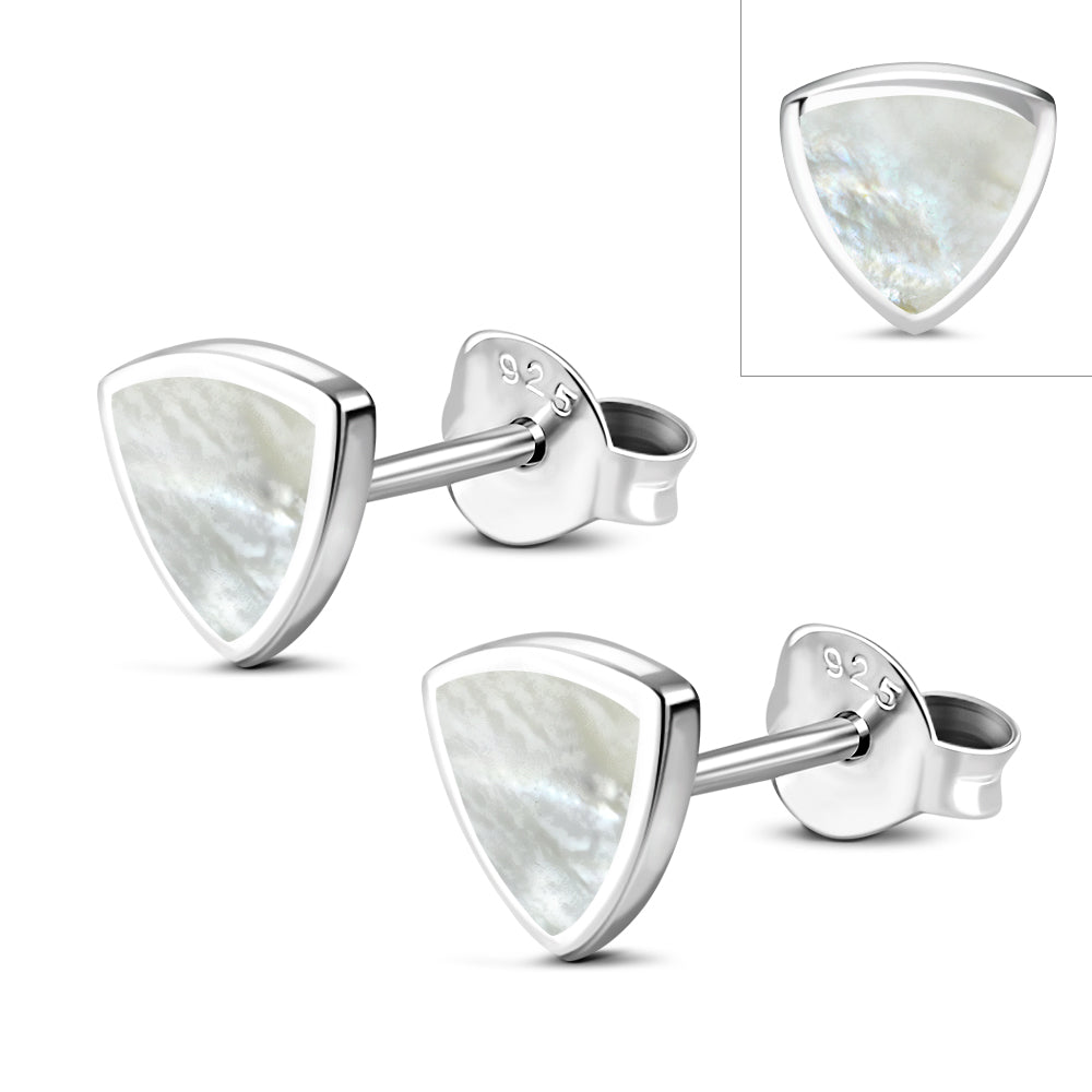 Mother of Pearl Triangle Stud Silver Earrings