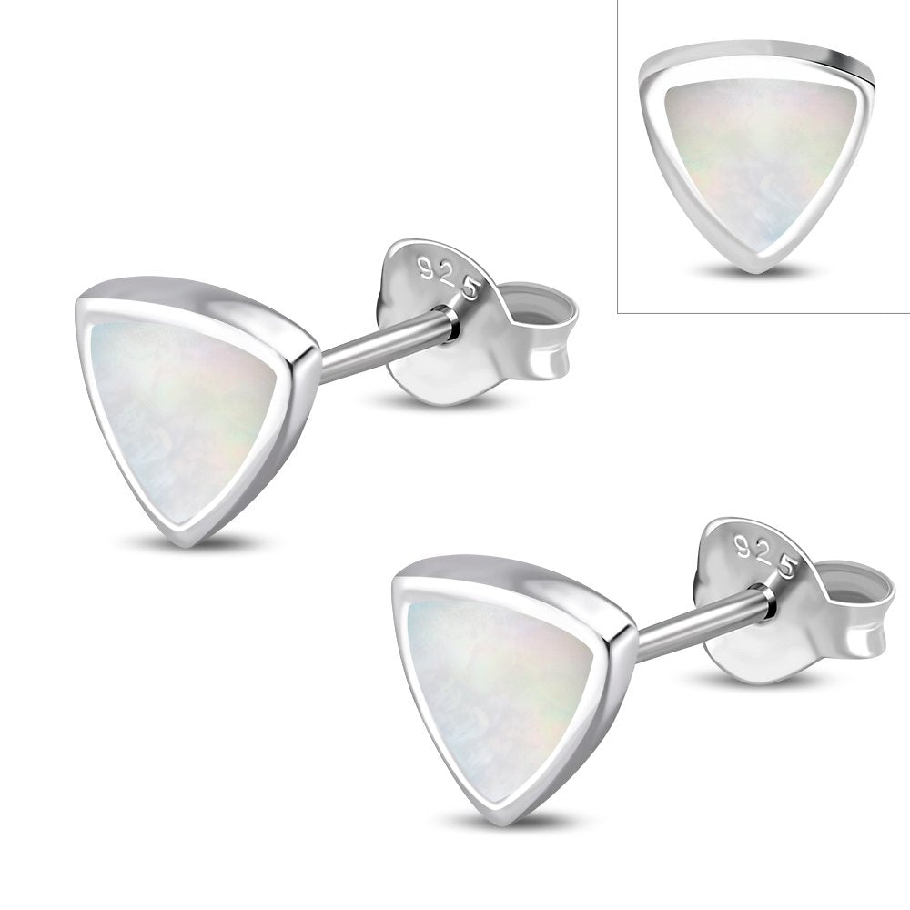 Mother of Pearl Triangle Stud Silver Earrings