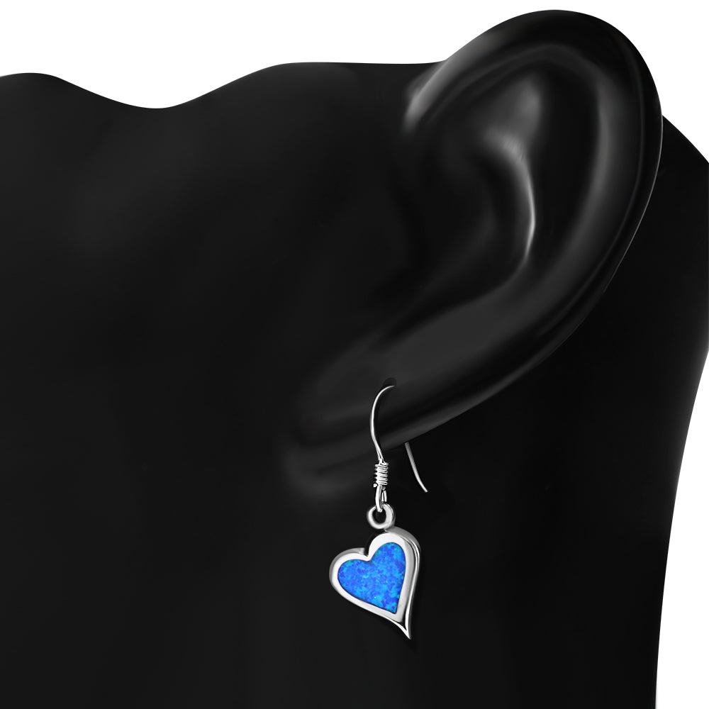 Synthetic Opal Heart Sterling Silver Earrings