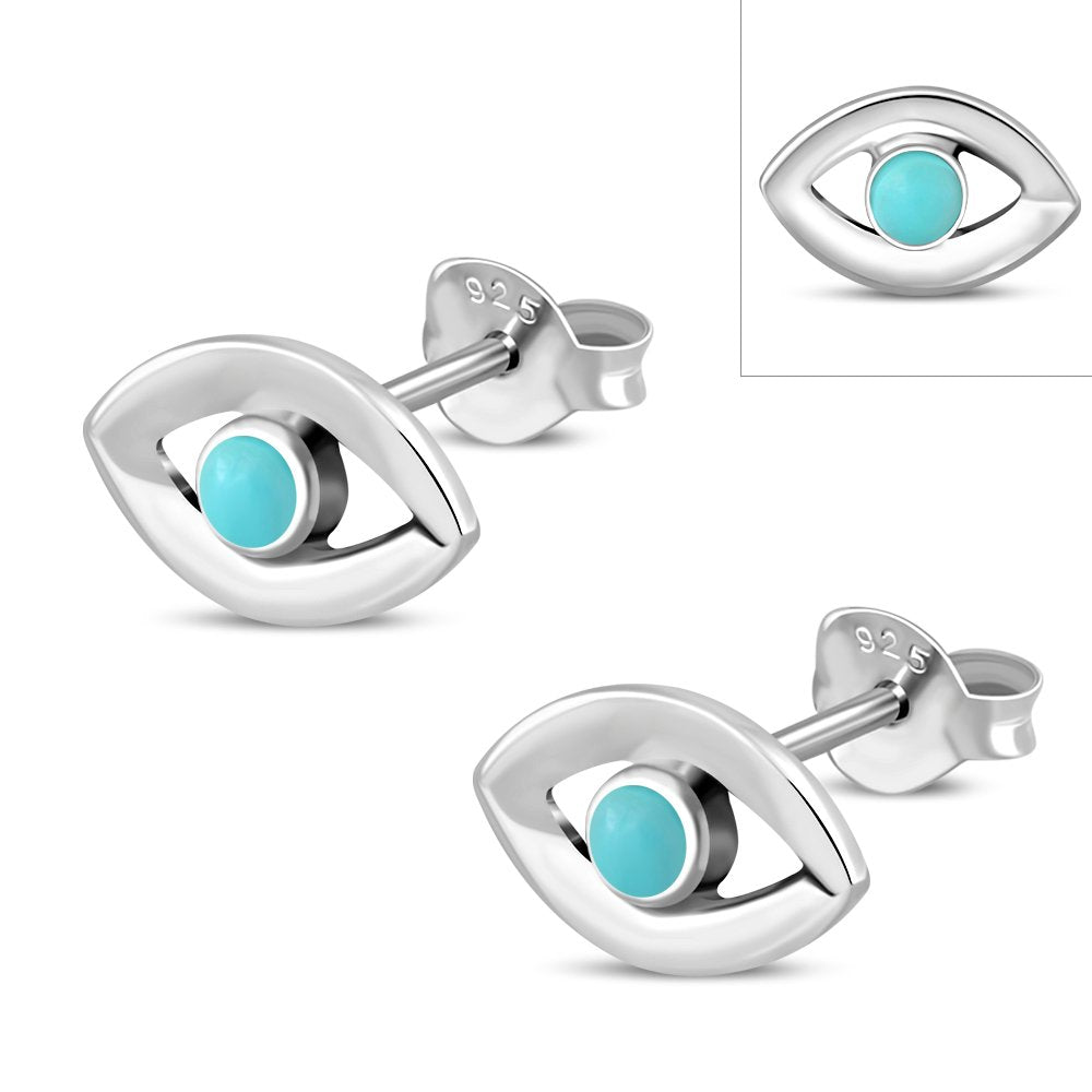 Turquoise Evil Eye Stud Silver Earrings