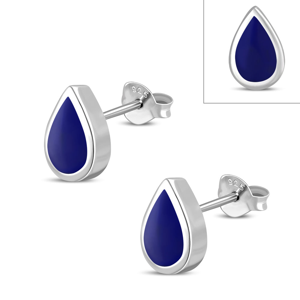 Lapiz Lazuli Drop Silver Stud Earrings