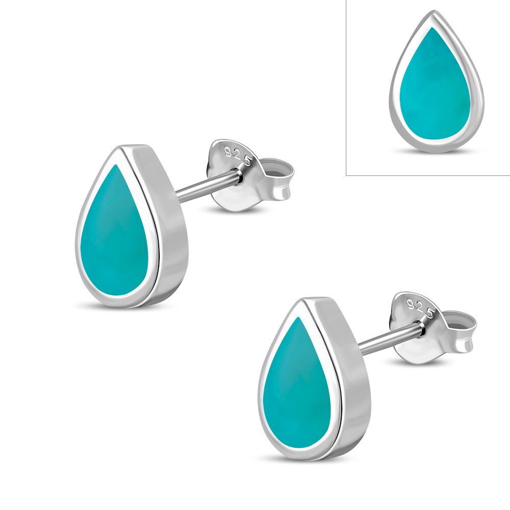 Turquoise Drop Silver Stud Earrings