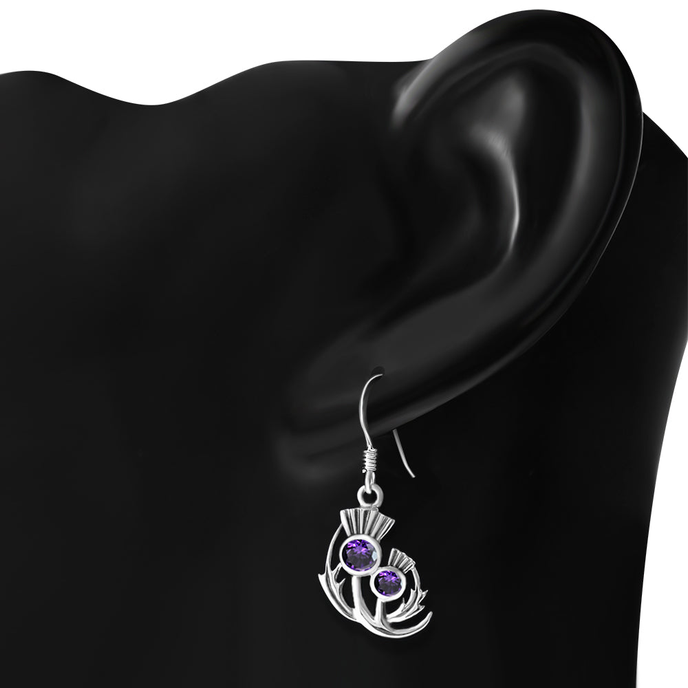 Amethyst CZ Sterling Silver Thistle Earrings