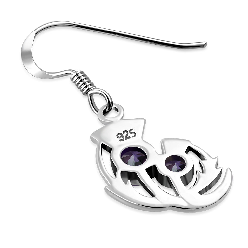 Amethyst CZ Sterling Silver Thistle Earrings
