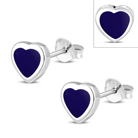 Lapiz Lazuli Heart Silver Stud Earrings